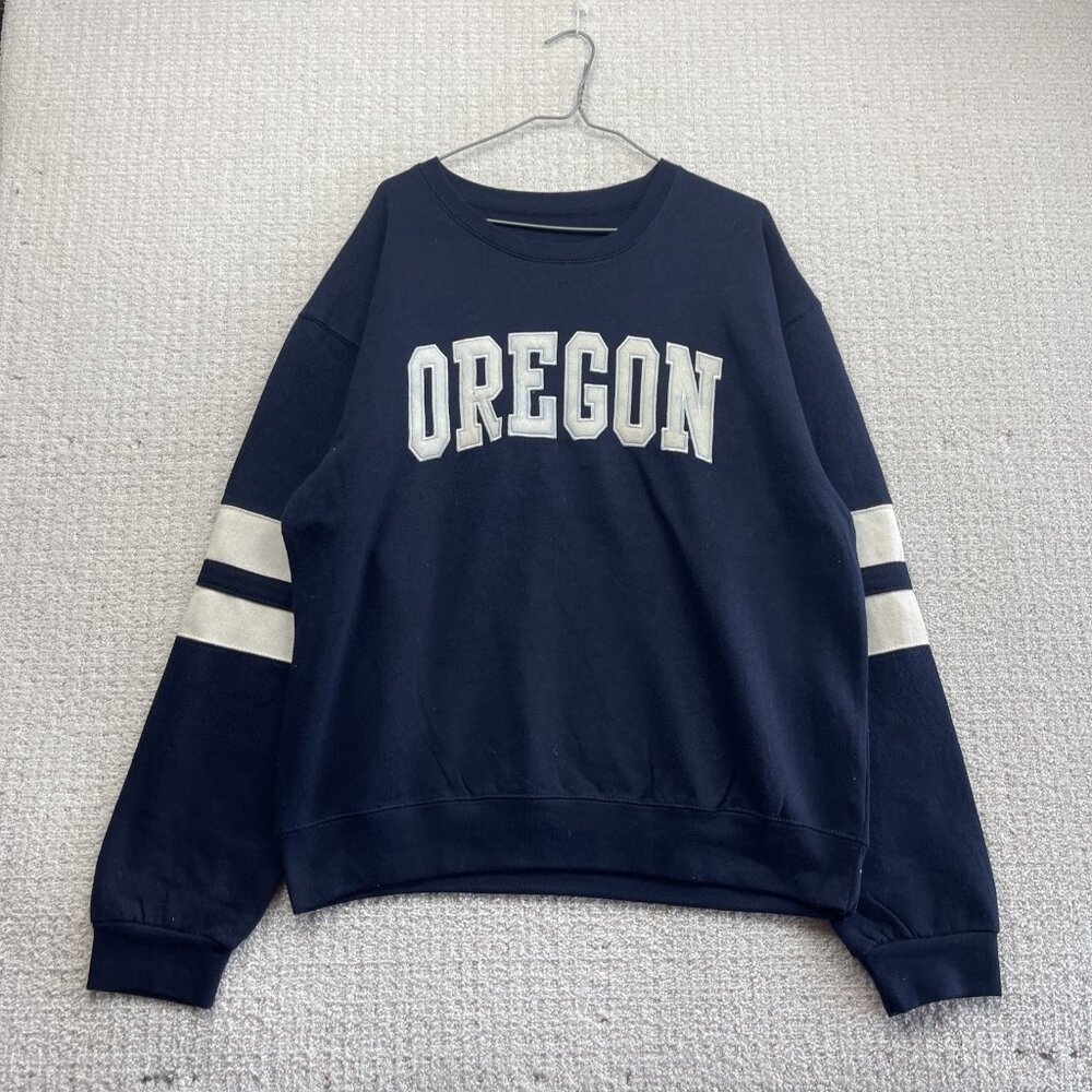 New York Popular Crewneck Pullover Sweatshirt Oregon Spell out Dark Blue Sz XL